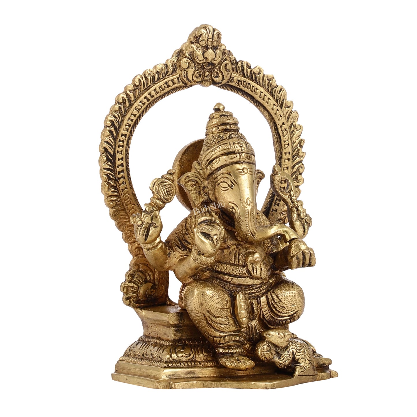 Superfine Brass Ganesha Statue with Prabhavali Frame - 5 inch - Budhshiv.com
