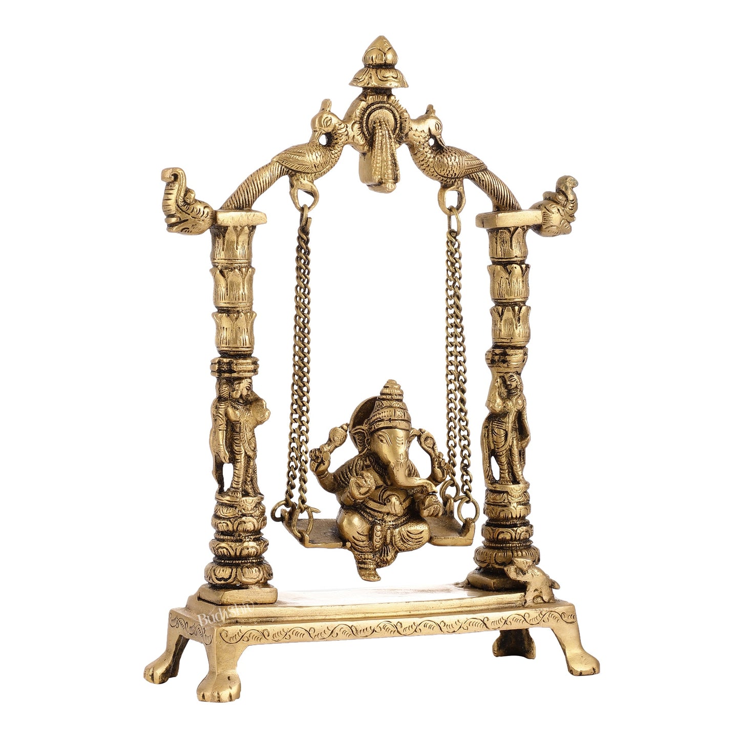 Superfine Brass Ganesha Swing with Engraved Pillars | Height 12 inch - Budhshiv.com