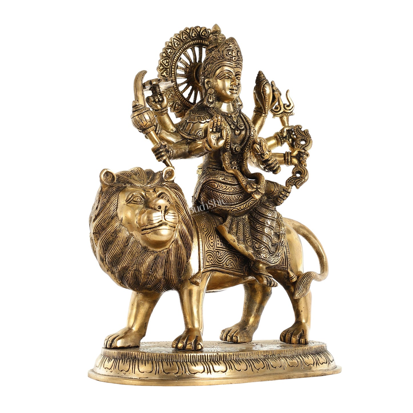 Superfine Brass Goddess Durga Idol - 14 Inch - Budhshiv.com