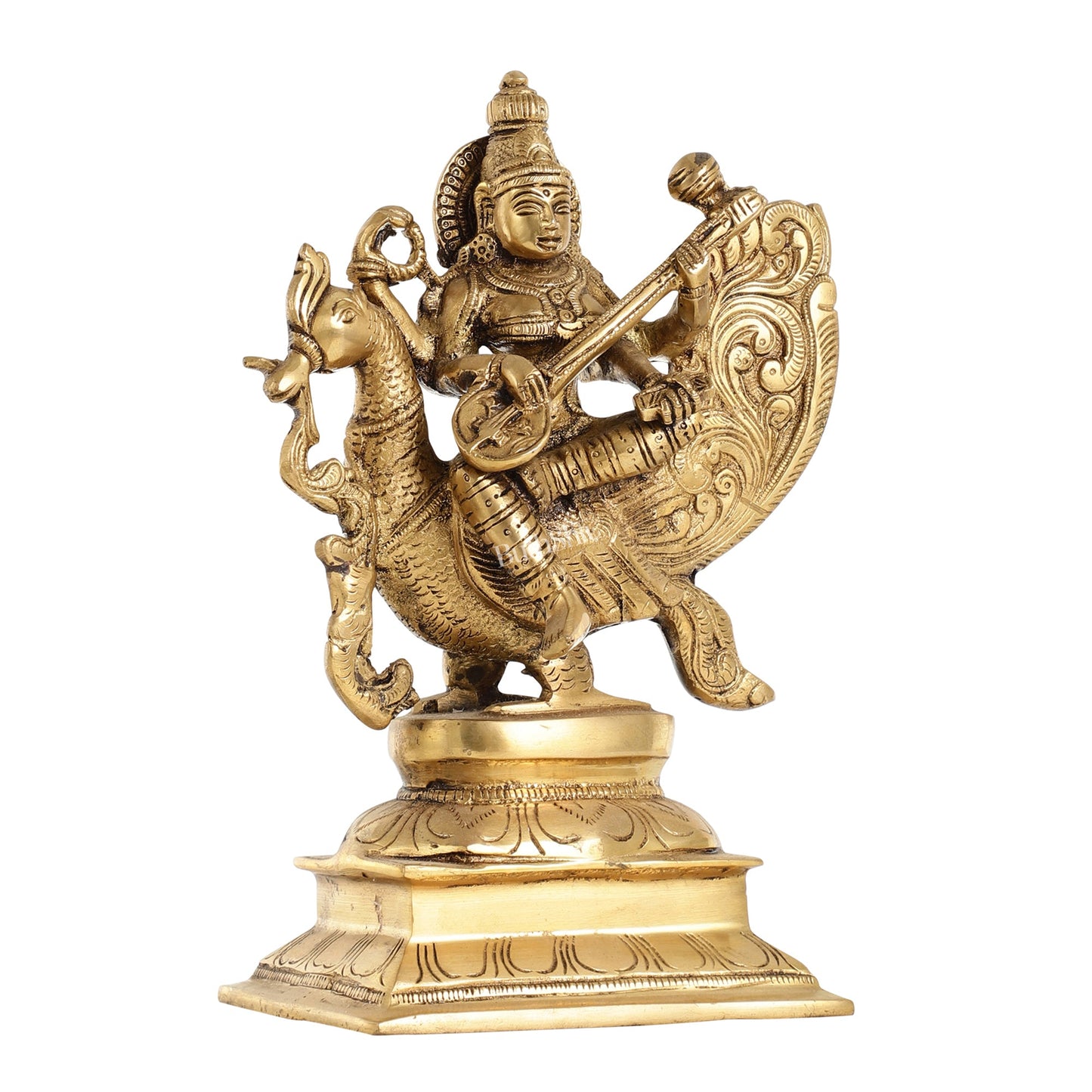 Superfine Brass Goddess Saraswati Idol - 12 Inch - Budhshiv.com