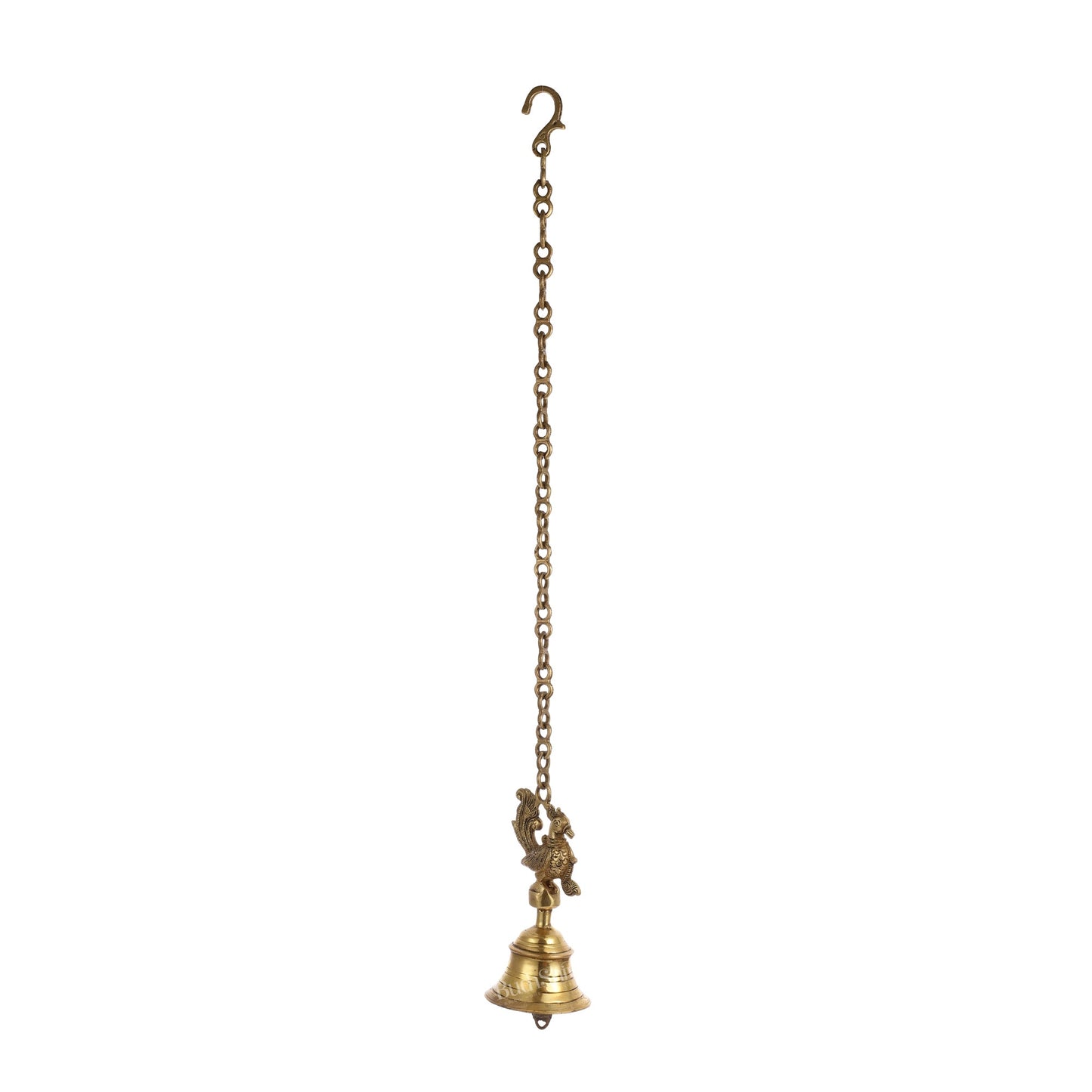 Superfine Brass Hanging Peacock Temple Bell - 7.5 Inch with 20-Inch Chain - Budhshiv.com