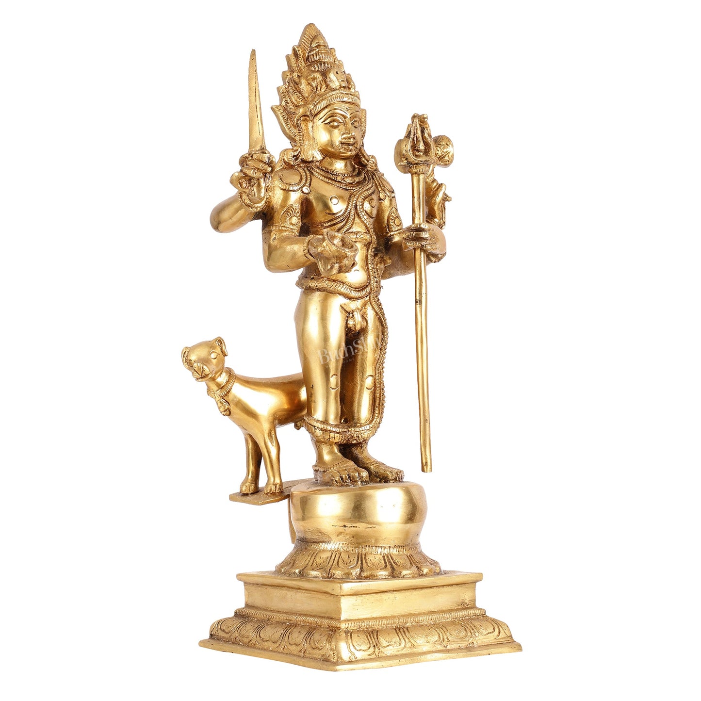 Superfine Brass Kala Bhairava Statue with Vahana Dog 18 inch - Budhshiv.com