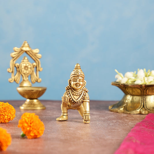 Superfine Brass Ladoo Gopal Krishna Idol | Baby Form | Height 3 Inch - Budhshiv.com
