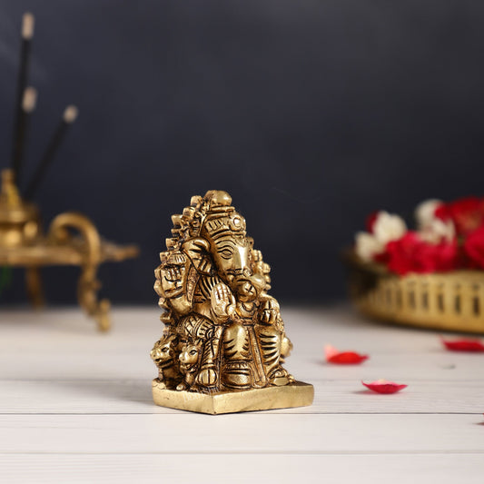 Superfine Brass lal bagh ka raja Ganesha Idol | Height 3.5 inch - Budhshiv.com