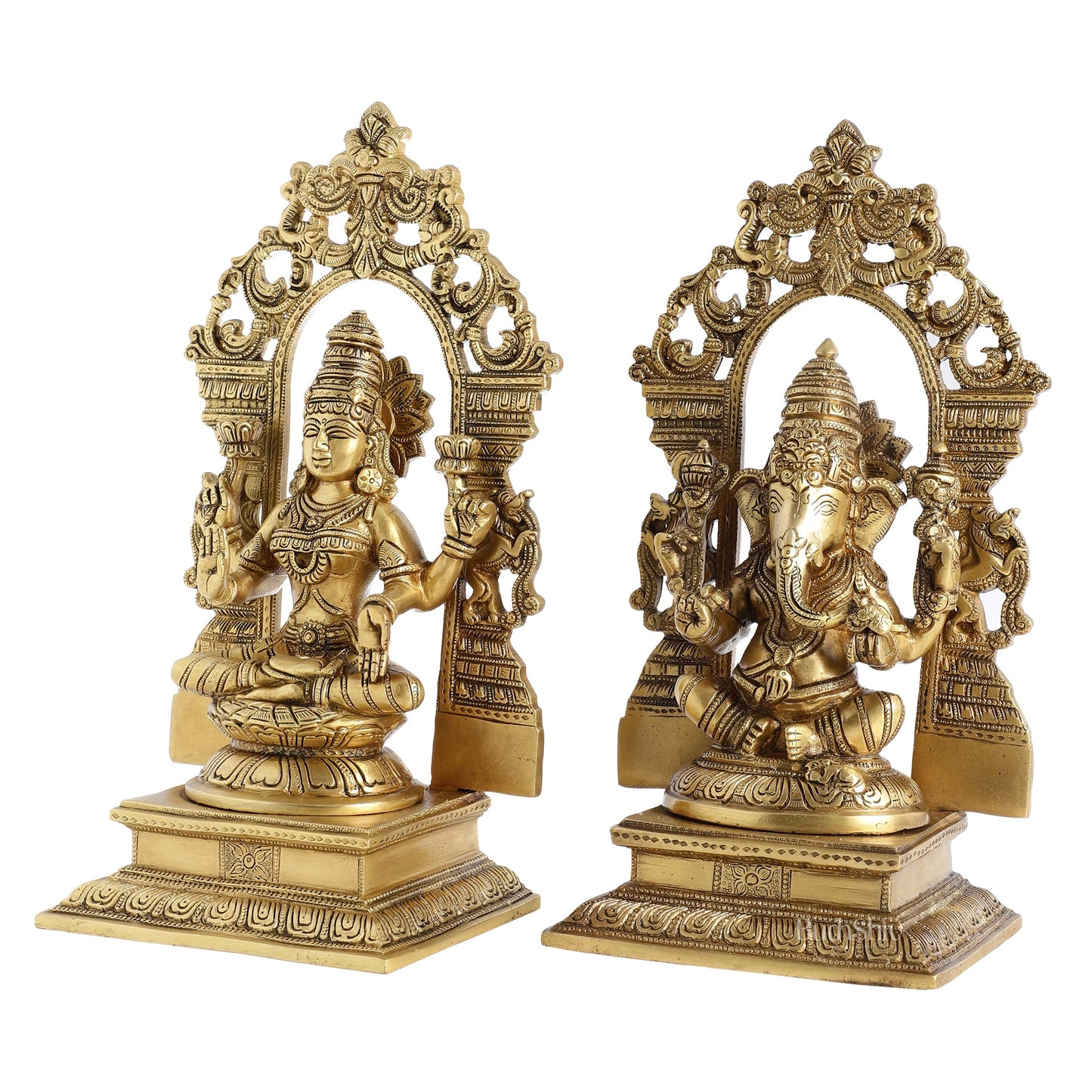 Superfine Brass Lord Ganesha and Goddess Lakshmi Idols with Frame - 12 inch - Budhshiv.com