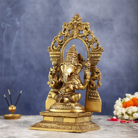 Superfine Brass Lord Ganesha Idol with Frame - 12x9x7 inch - Budhshiv.com