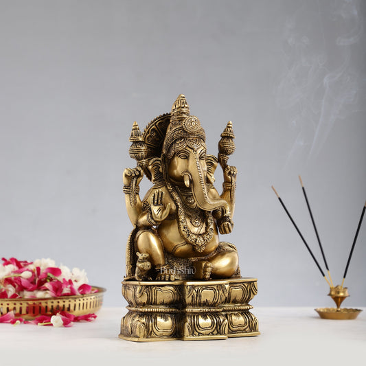 Superfine Brass Lord Ganesha Murti - 12 inch - Budhshiv.com