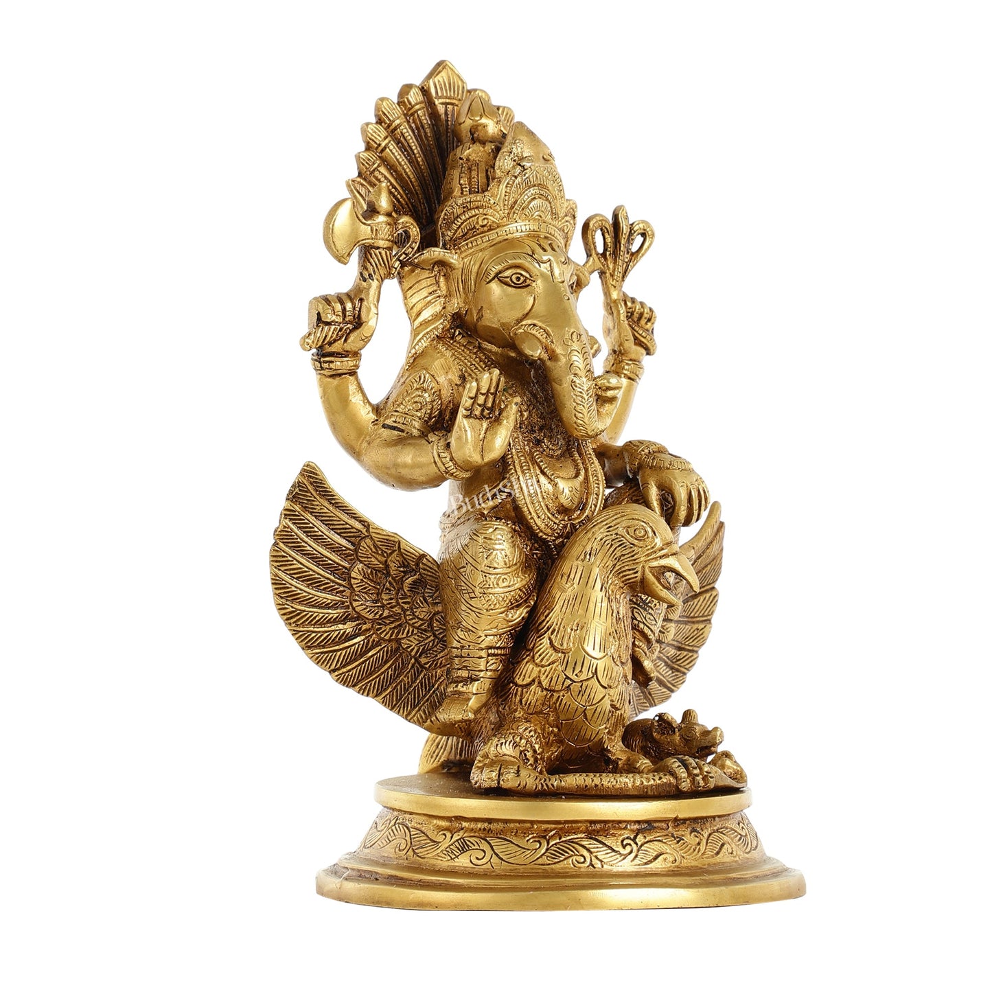 Superfine Brass Lord Ganesha Seated on Garuda - 10 inch - Budhshiv.com
