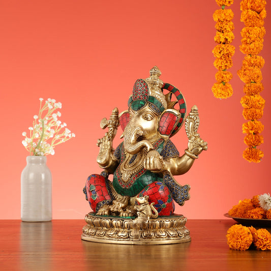 Superfine Brass Lord Ganesha Statue - 12.5 Inch - Budhshiv.com
