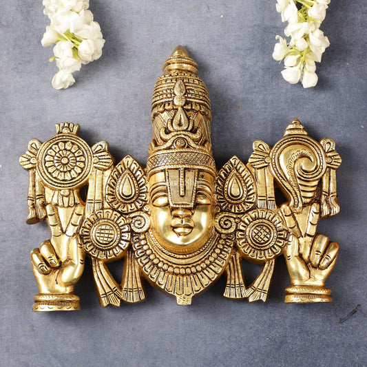 Superfine Brass Lord Tirupati Balaji Venkateshwara Swamy Wall Hanging - 9x10.5x3 Inch - Budhshiv.com