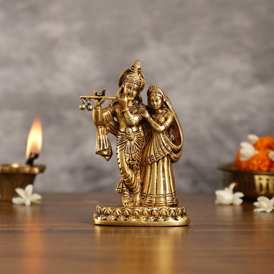 Superfine Brass Radha Krishna Idol - 6 Inch Statue - Budhshiv.com