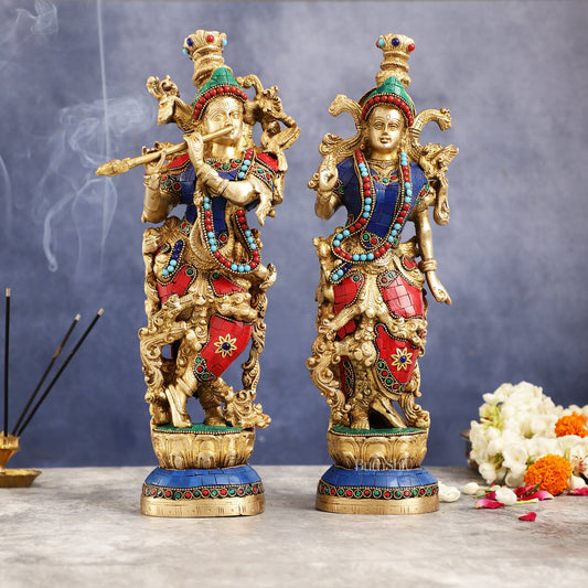 Superfine Brass Radha Krishna Statues | 14" Height | Handcrafted - Budhshiv.com