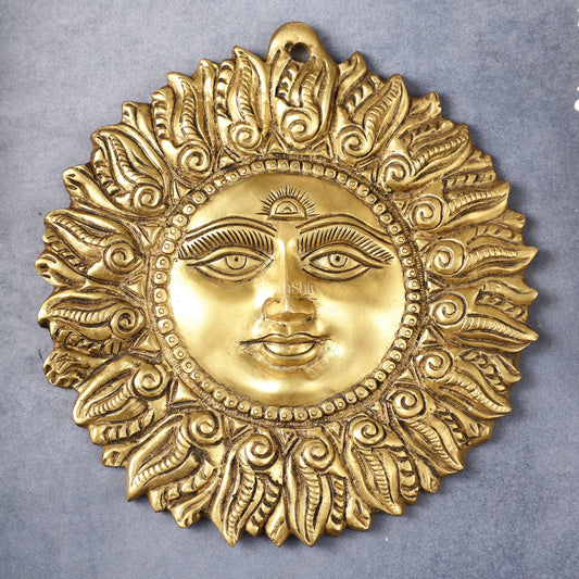 Superfine Brass Surya Dev Sun God Wall Hanging - 8.5x8.5x2 Inch - Budhshiv.com