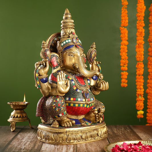 Superfine Brass Surya Ganapathi Statue | 20" Height | Sharp Facial Expressions - Budhshiv.com