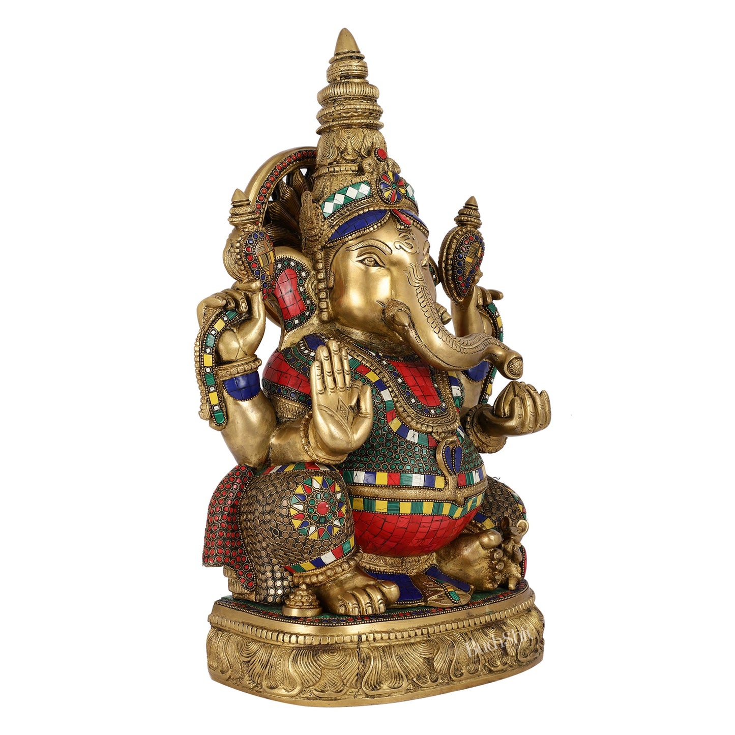 Superfine Brass Surya Ganapathi Statue | 20" Height | Sharp Facial Expressions - Budhshiv.com
