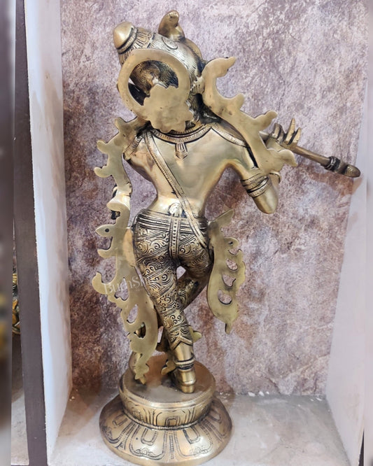 Superfine Brass Unique South Indian Style Krishna Statue | Height 17 inches - Budhshiv.com