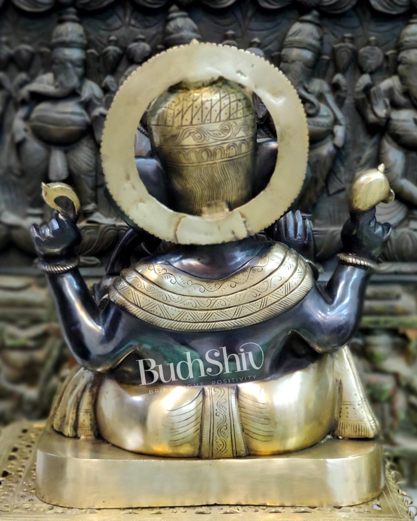 Superfine Handcrafted Brass Gajanand Statue - 22" Height, Beautiful Carvings, Fantastic Finish - Budhshiv.com