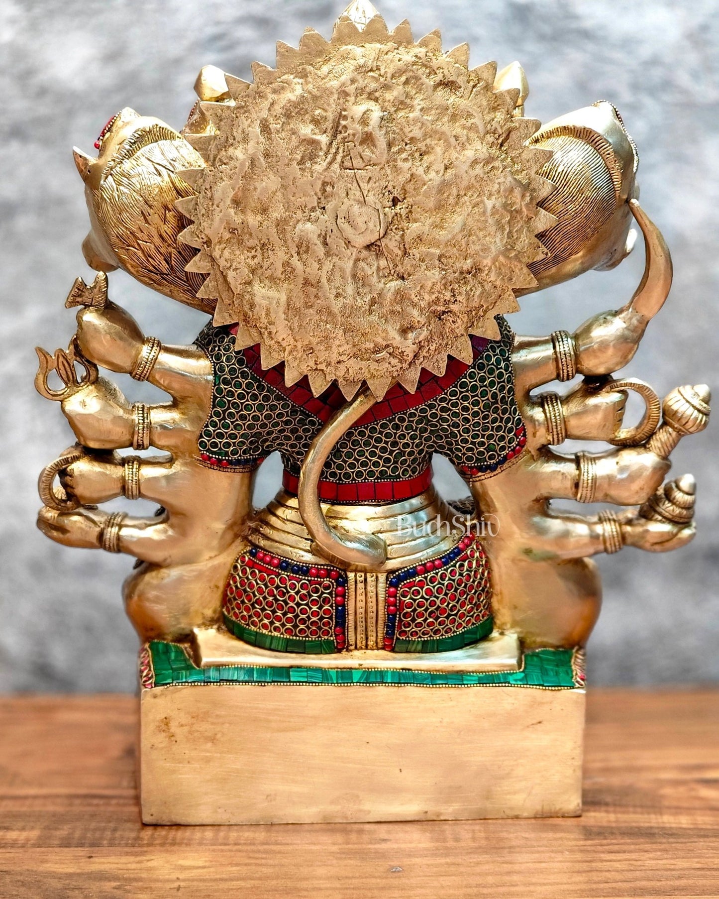 Superfine Handcrafted Brass Panchmukhi Hanuman Idol 17 inch with stonework - Budhshiv.com