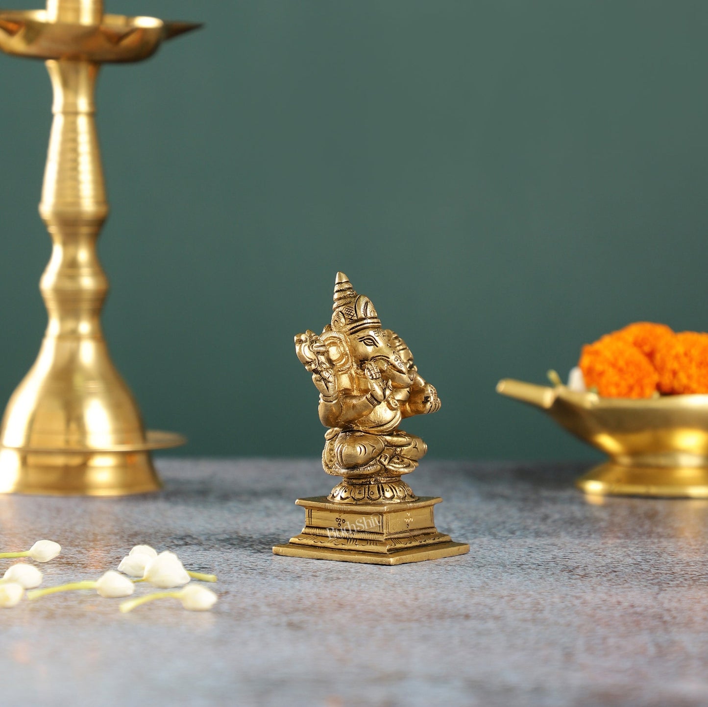 Superfine Small Brass Ganesha Idol | 4 inch - Budhshiv.com