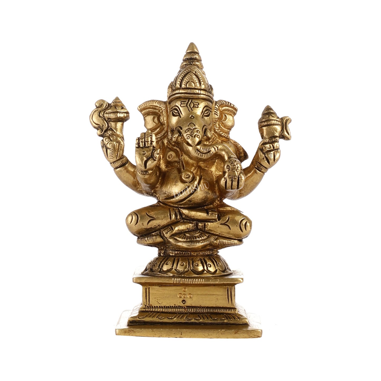 Superfine Small Brass Ganesha Idol | 4 inch - Budhshiv.com