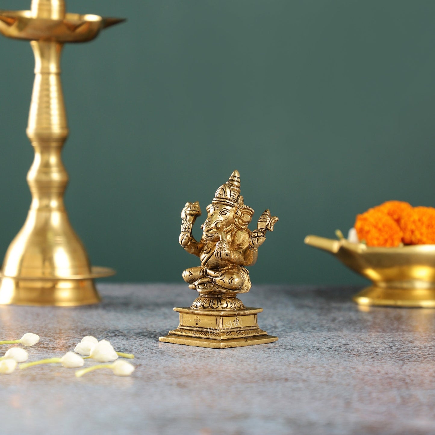 Superfine Small Brass Ganesha Idol | 4 inch - Budhshiv.com