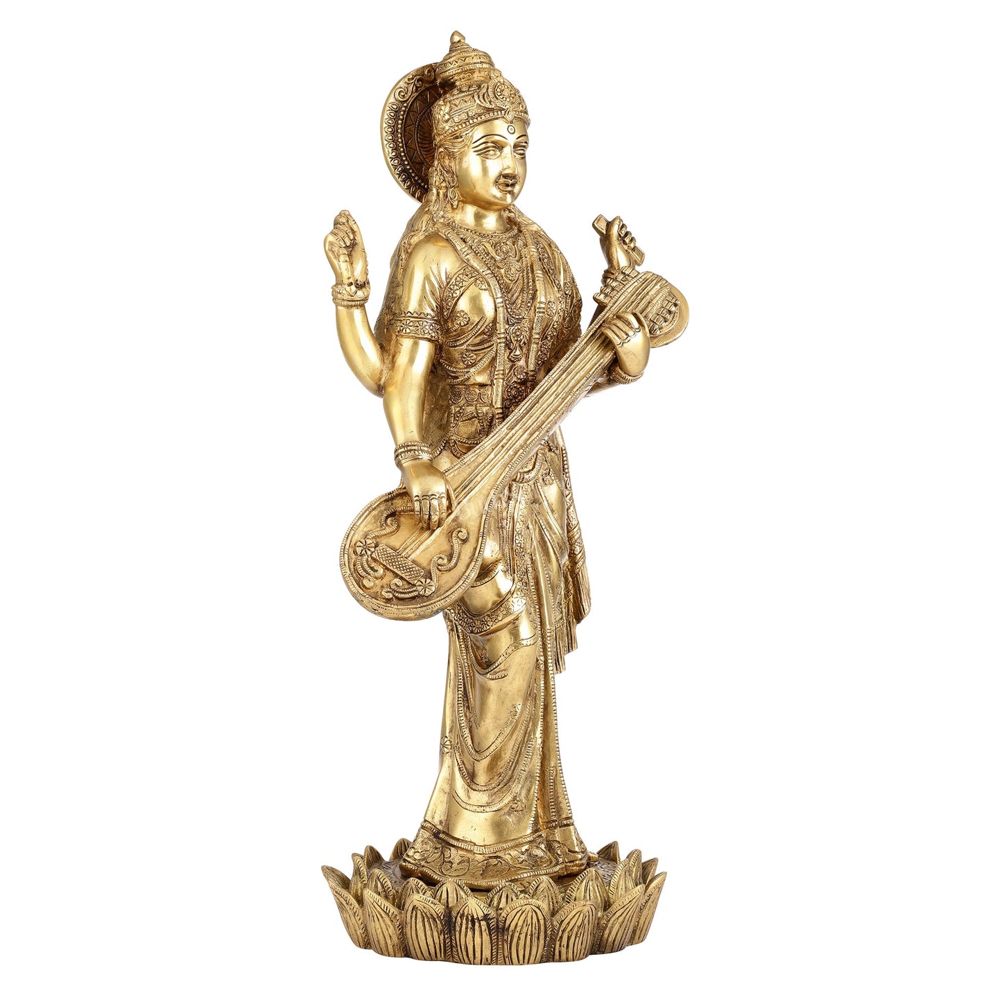 Superfine Standing Saraswati Brass Murti - 25 inch - Budhshiv.com