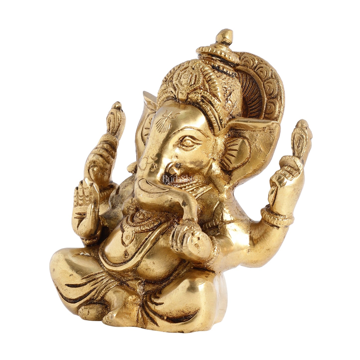 Taj Ganesha brass idol with Gold finish 6" antique - Budhshiv.com