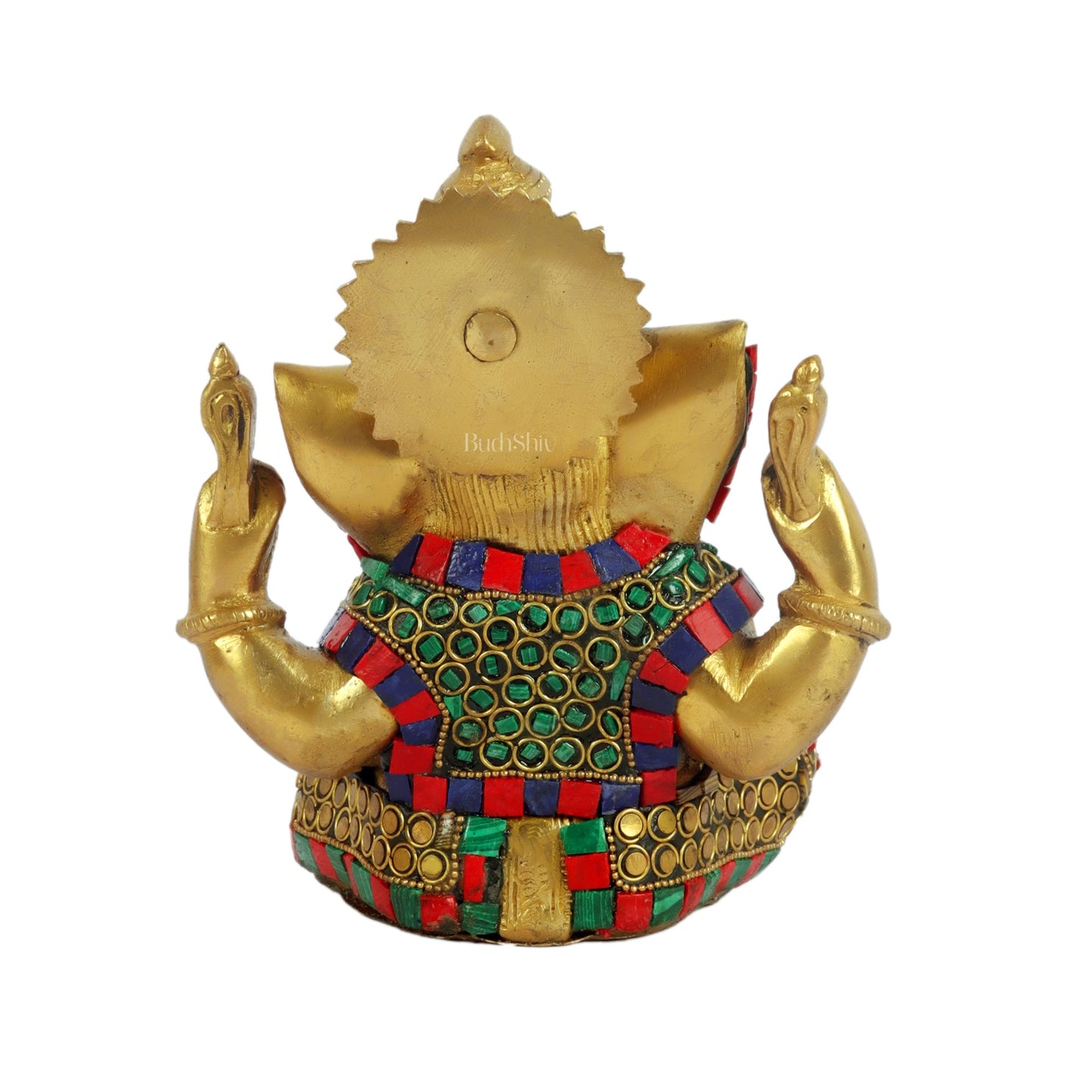 Taj Ganesha brass idol with meenakari stonework 6" - Budhshiv.com