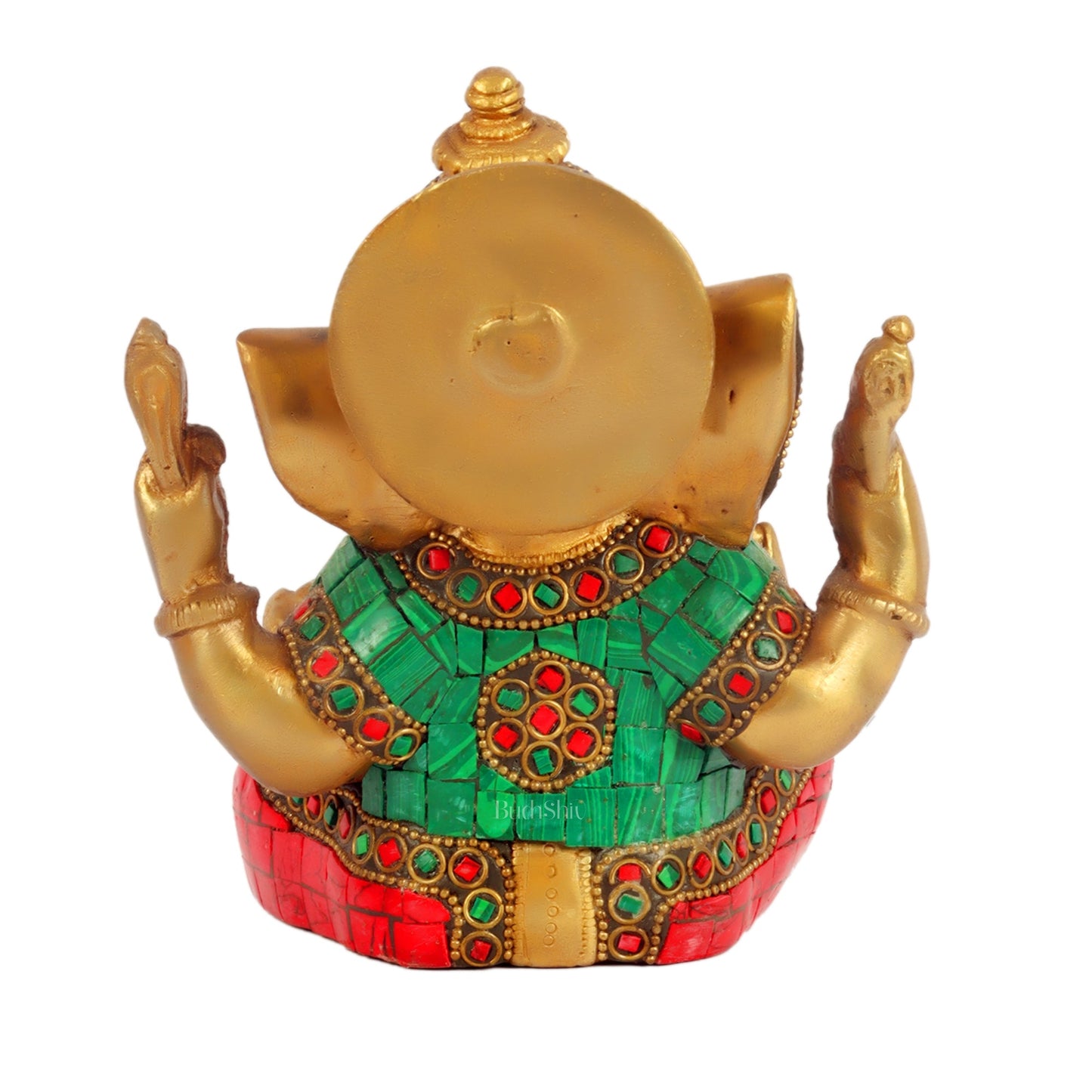 Taj Ganesha brass idol with meenakari stonework | suitable for office desk/study table/ temple - Budhshiv.com