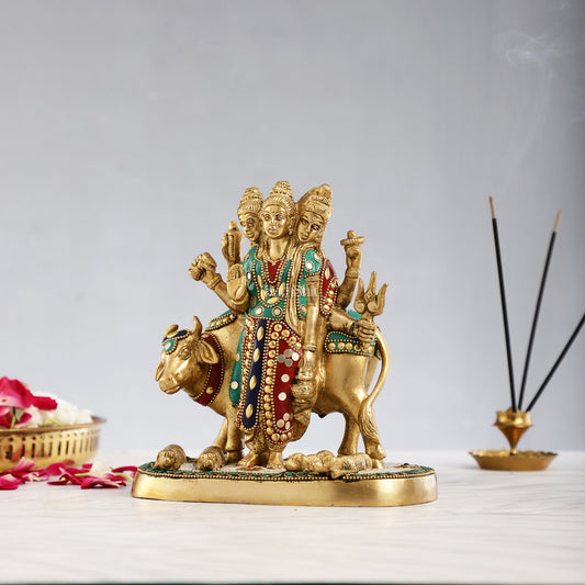 Three faced Dattatreya guru with a cow and four dogs. - Budhshiv.com