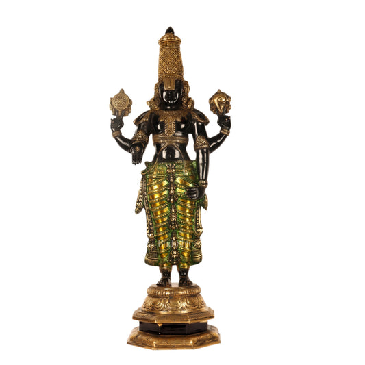 Tirupati Balaji Venkateshwar Brass Statue/Idol Black and Gold 33 inches - Budhshiv.com