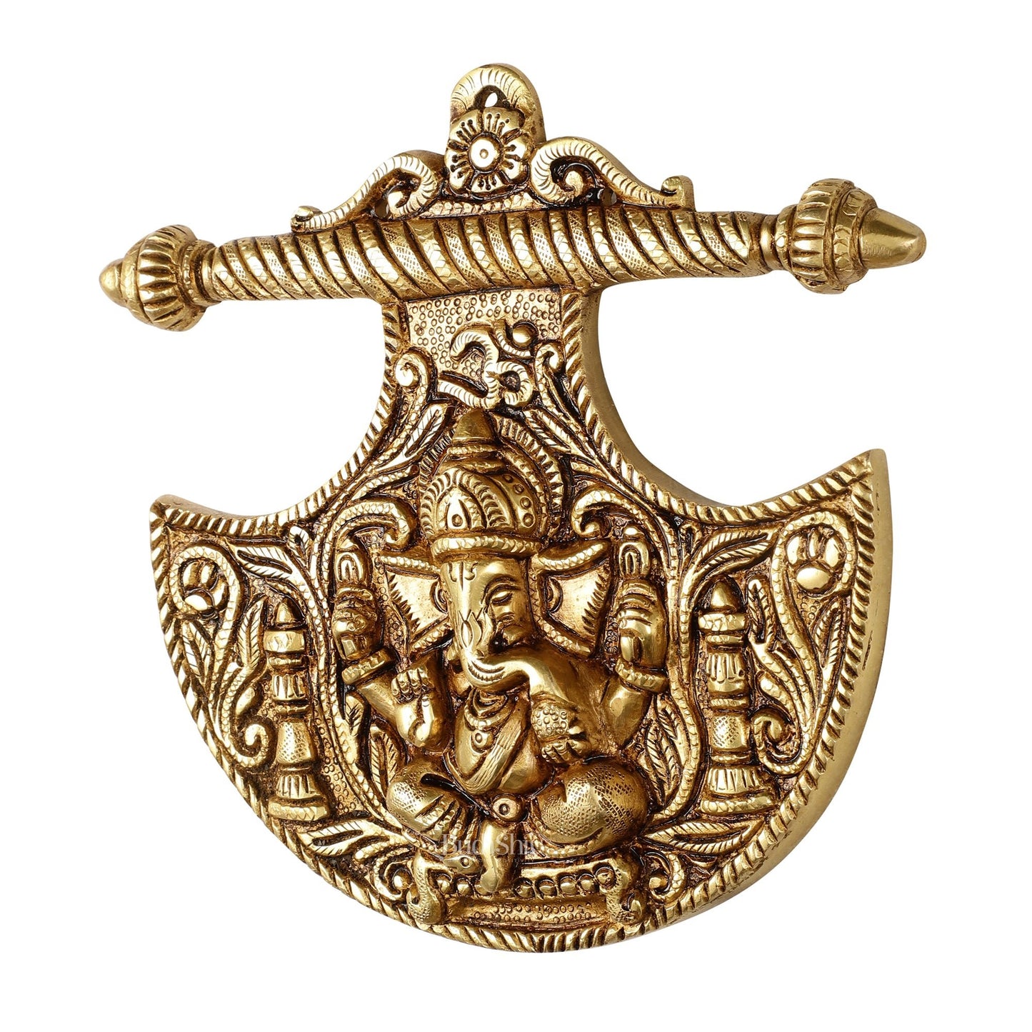 Traditional Brass Lord Ganesha Wall Hanging - 8x8.5 inch - Budhshiv.com