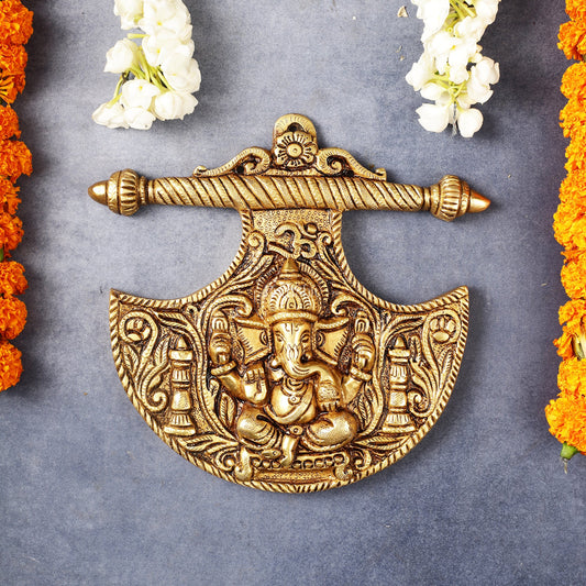Traditional Brass Lord Ganesha Wall Hanging - 8x8.5 inch - Budhshiv.com