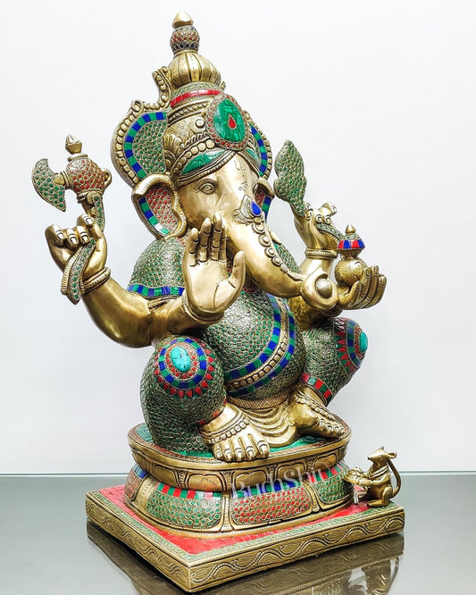Unique and Magnificent Handcrafted Brass Ganapati Statue - 24" Height - Budhshiv.com