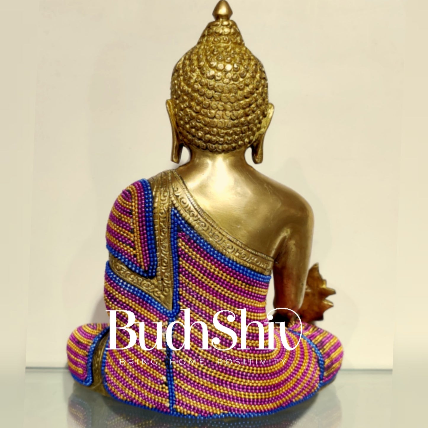 Unique Chain Beadwork: Buddha Statue in Fine Brass 10" - Budhshiv.com