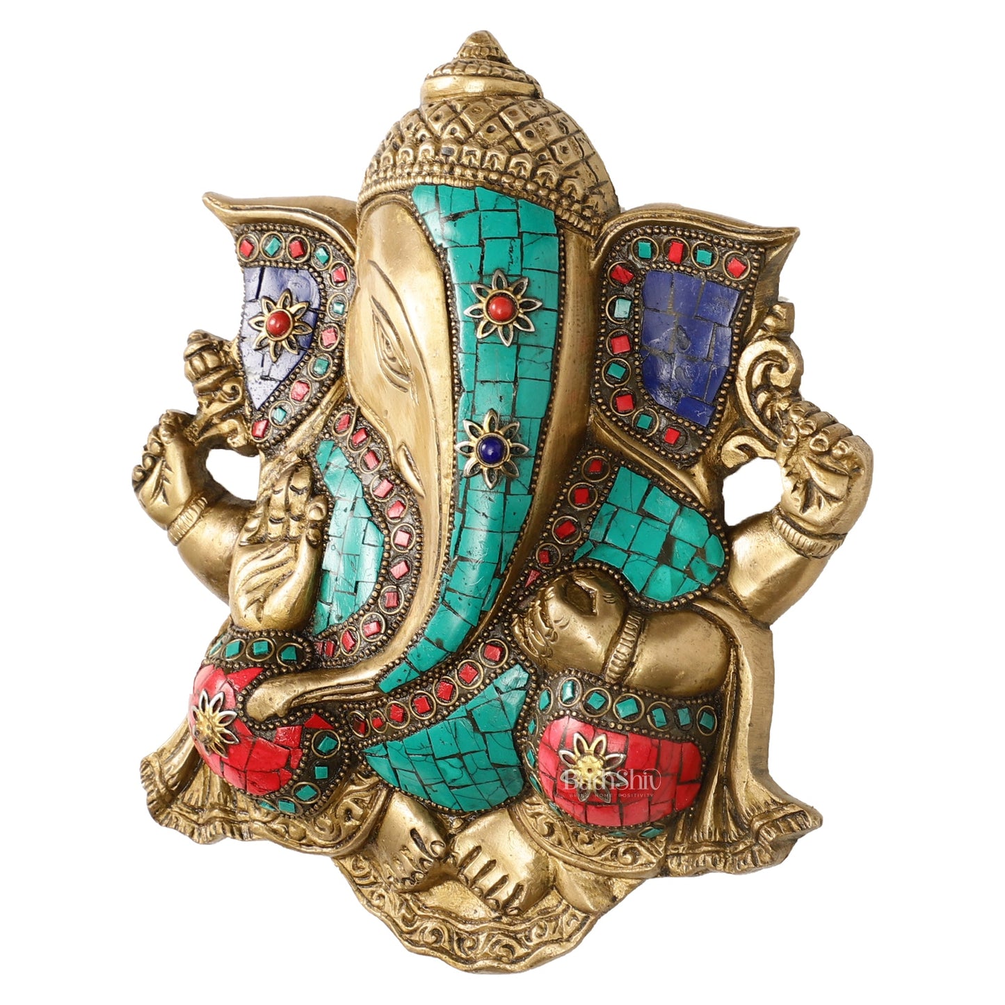 Unique Design Brass Ganesha Wall Hanging - 8.5 x 7.5 inch - Budhshiv.com