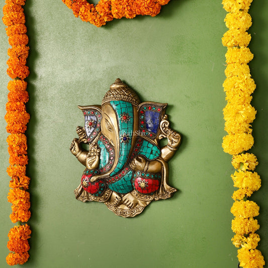 Unique Design Brass Ganesha Wall Hanging - 8.5 x 7.5 inch - Budhshiv.com