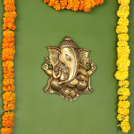 Unique Design Brass Ganesha Wall Hanging - 8.5 x 7.5 inch - Budhshiv.com