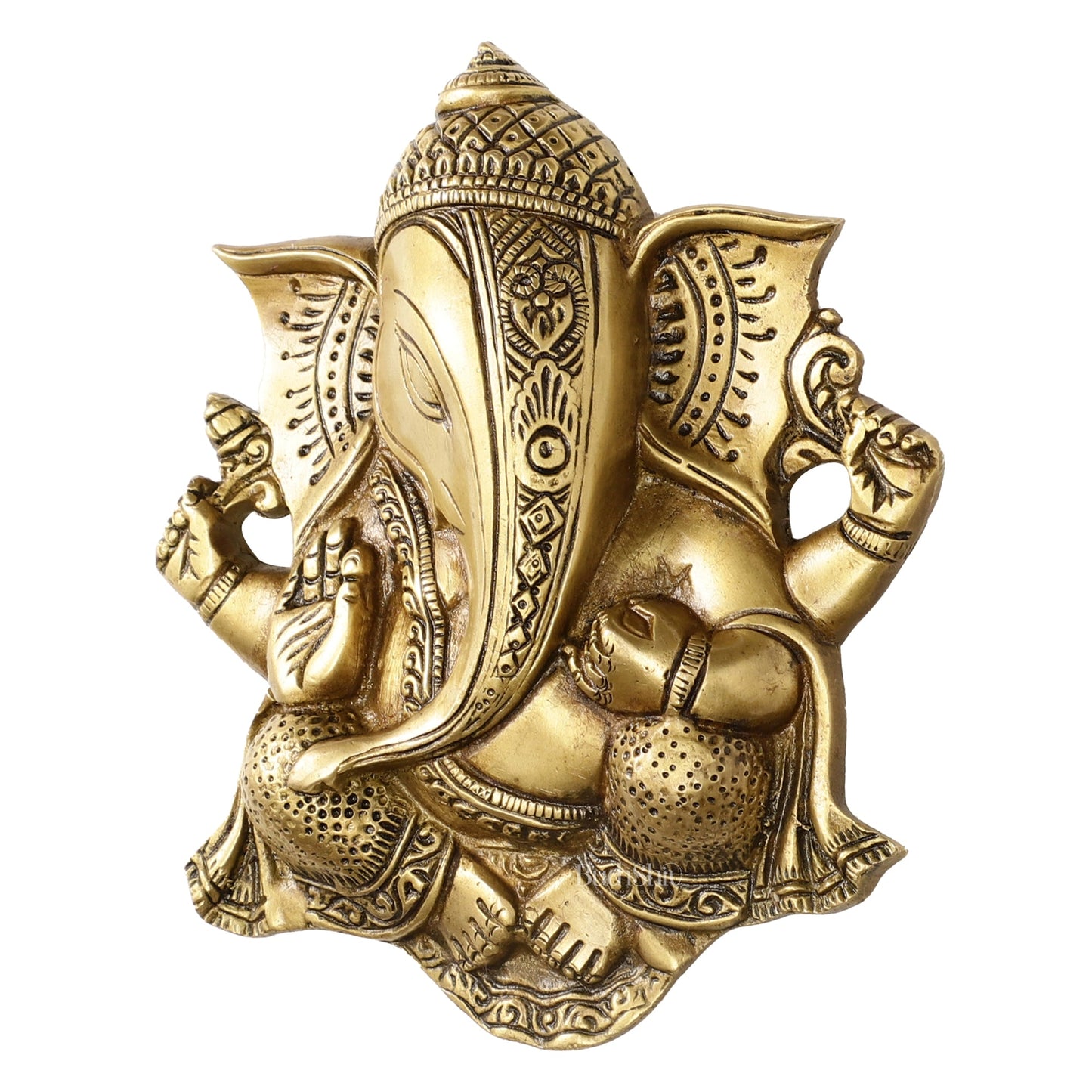 Unique Design Brass Ganesha Wall Hanging - 8.5 x 7.5 inch - Budhshiv.com