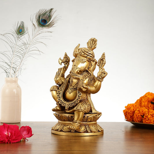 Unique Handcrafted Brass Ganapathi Statue 10 inch - Budhshiv.com