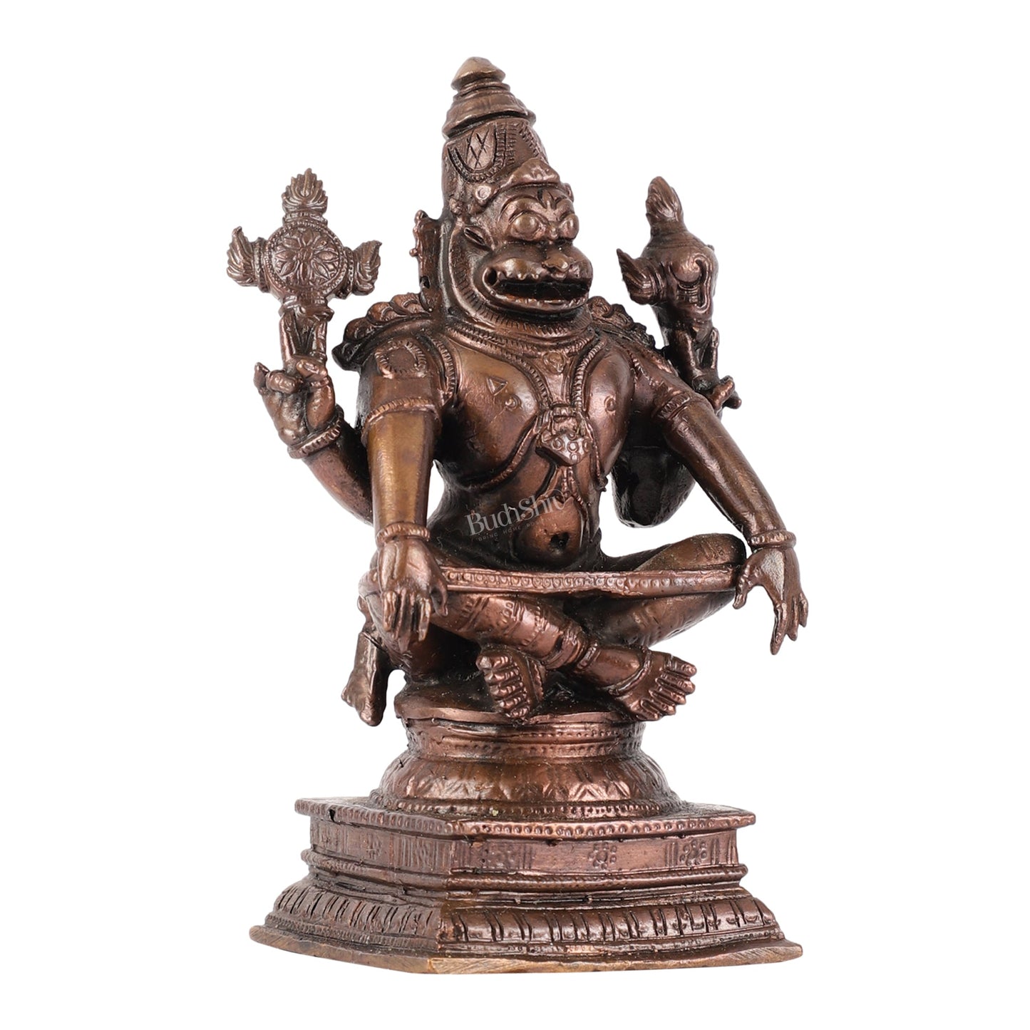 Yoga Narasimha Swamy Exclusive Pure Copper Idol - 5 Inch - Budhshiv.com