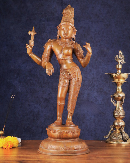 Superfine Brass Ardhanarishwara Statue - 27" Vintage Bronze Tone