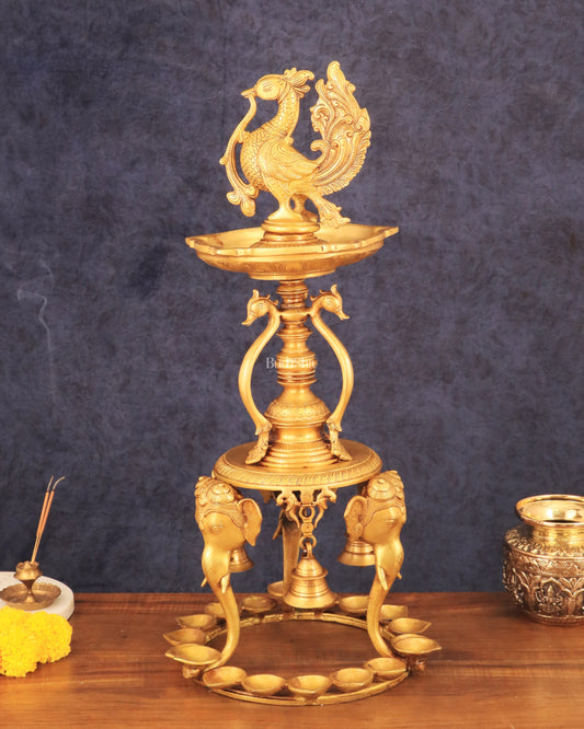 Pure Brass Peacock Annam Pakshi Oil Lamp - 24"