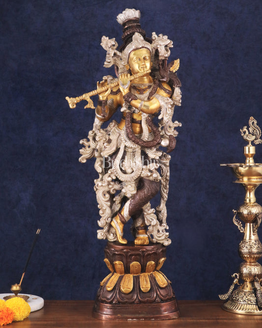 Antique Brass Handcrafted Krishna Statue - 30"