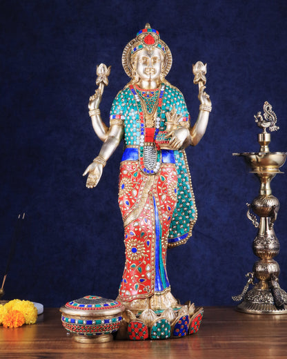 Superfine Standing Lakshmi Brass statue meenakari - 25 inch