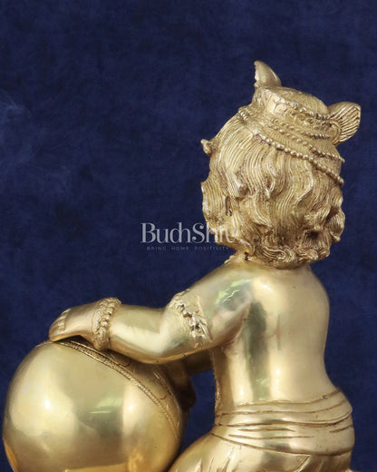 Pure Brass Large Baby Krishna as Makhan Chor Statue - 12"