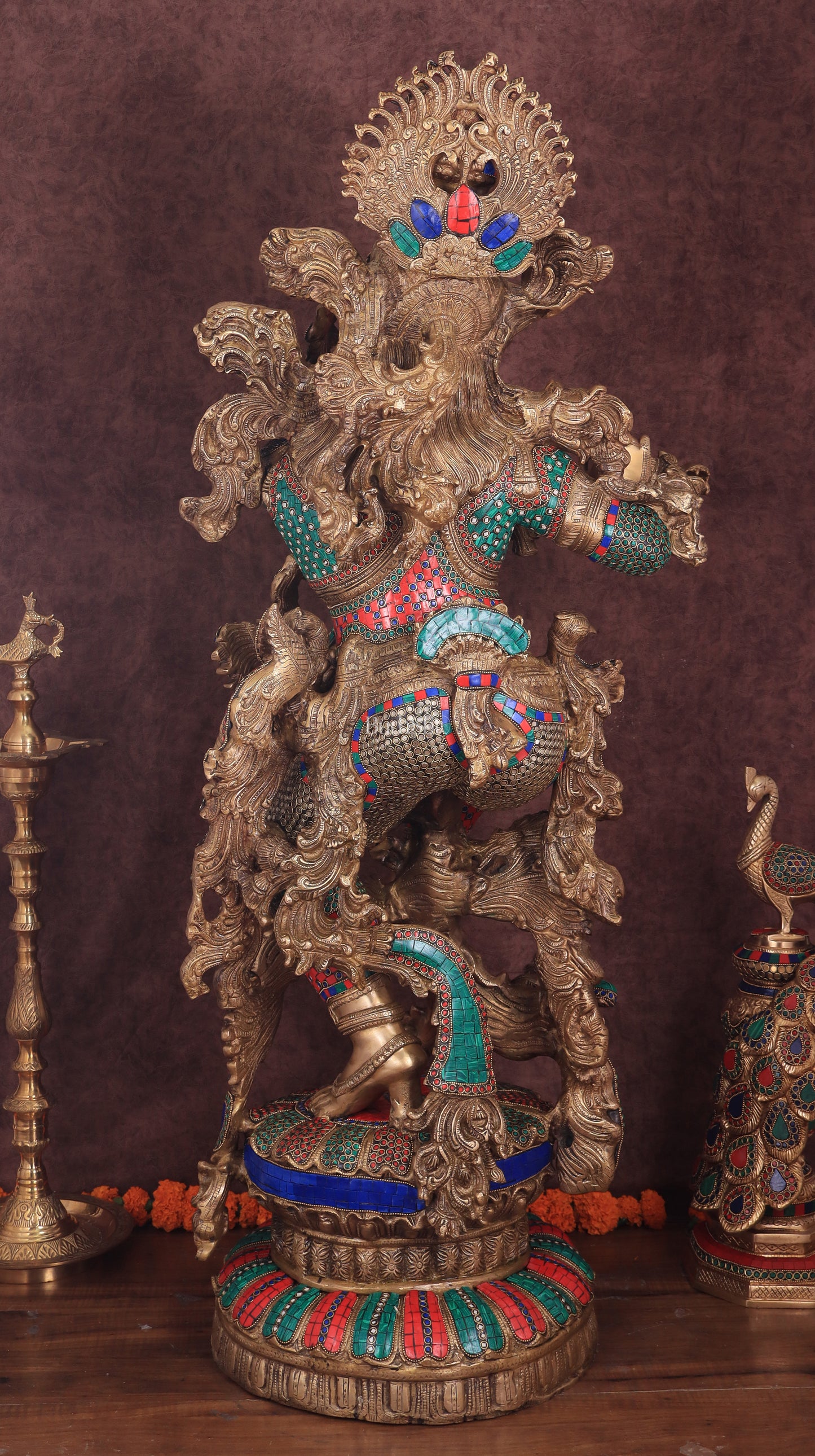 Lord Krishna Brass statue large size meenakari- 43 inch/3.75 feet