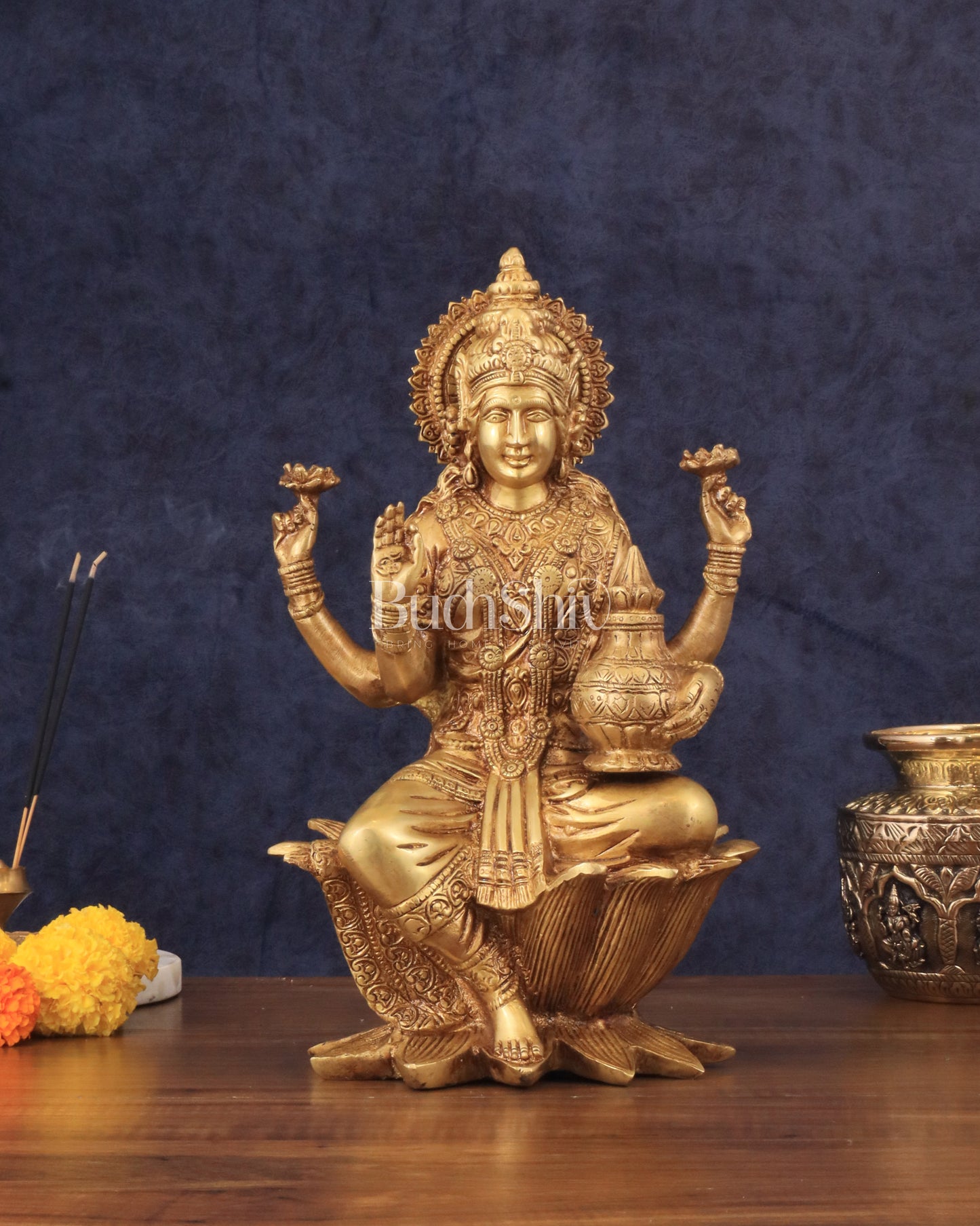 Pure Brass Goddess Dhan Lakshmi Idol - 12"