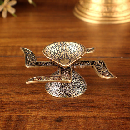 Brass Superfine Swastik Diya Oil Lamp with OM Carvings