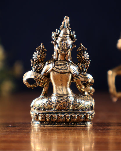Pure Superfine Brass Buddhist Green Tara Miniature Idol 2 inch